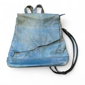 Ili New York Teal Blue Leather Backpack RFID Asymmetrical Minimalist Quality